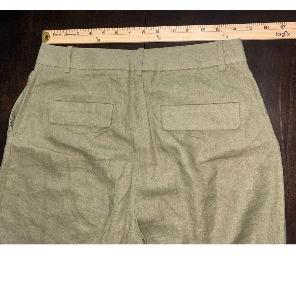 Zara Trousers High Waisted Pleated Linen Blend Gray Green Pants Summer Small
